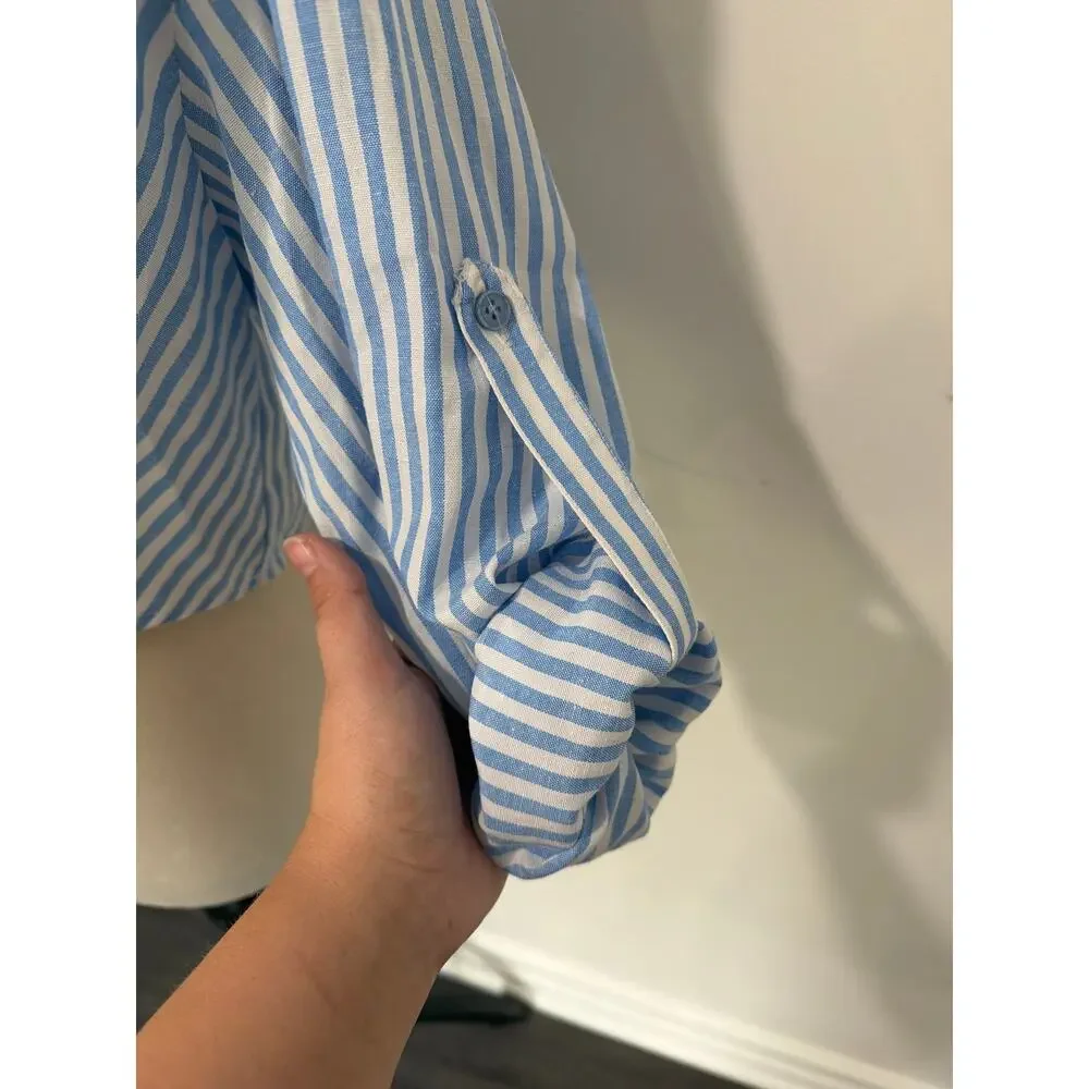 NWT Commense Matching Set Pinstripe Blue & White Crop Button Down & Short Size S